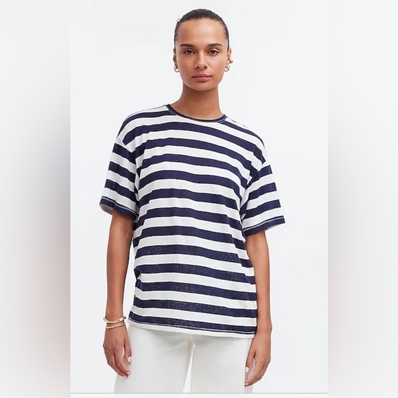 Madewell NWT Linen-Blend Crewneck Oversized Tee Women’s Size S Dark Nightfall - Picture 1 of 10